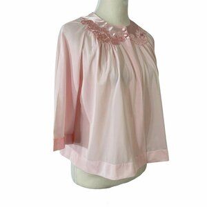 Gossard Artemis Pink Nylon Bed Jacket Satin Applique Trim Small Vintage 1960s